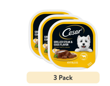 (3 pack) Cesar Classic Loaf In Sauce Grilled Steak & Eggs Dog Food, 3.5 Oz Easy Peel Tray