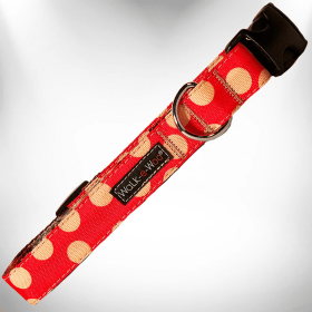 Polka Dot Dog - Tan Dots Collars (Color: Tan Dots on Red, size: XS 5/8" width fits 8-12" neck)