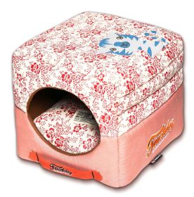 Touchdog Floral-Galore Convertible and Reversible Squared 2-in-1 Collapsible Dog House Bed (sku: PB49RDLG)