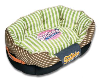 Touchdog Neutral-Striped Ultra-Plush Rectangular Rounded Designer Dog Bed (size: medium)