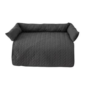 Waterproof Dog Sofa Cover Cushion Pet Bed Sleeping Mat for Dogs Couch Calming Nest Cats Seating Protector with Neck Bolster (Color: Gray, size: L)