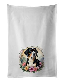 Entlebucher Mountain Dog and Flowers Kitchen Towel Set of 2 White Dish Towels Decorative Bathroom Hand towel for Hand, Face, Hair, Yoga, Tea (default: default)