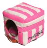 Touchdog Polo-Striped Convertible and Reversible Squared 2-in-1 Collapsible Dog House Bed